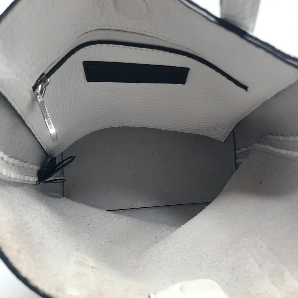 Rebecca Minkoff White Pebbled Leather Unlined Small Whipstitch Tote Bag Purse‎
